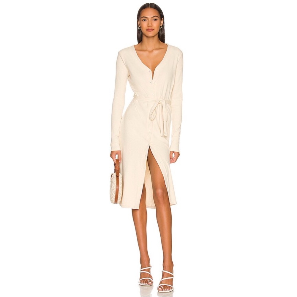 Splendid Botanical Button Front Sweater Dress in Almond